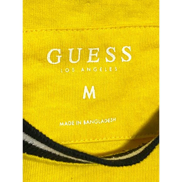 Guess Loss Angeles Yellow Hyatt Logo Question Mark Tape Tee Shirt Mens Medium M - Picture 5 of 7